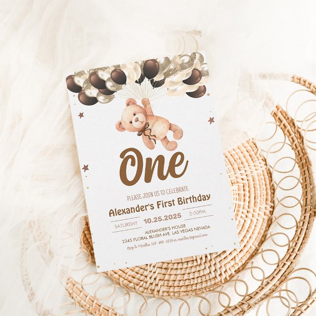 Invitación de cumpleaños de oso Teddy niño con glo (Subido por el creador)