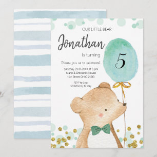 Invitación de cumpleaños de oso y globo