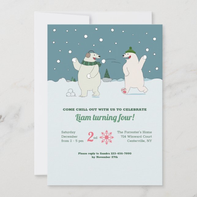 Invitación de cumpleaños de osos polares (Anverso)