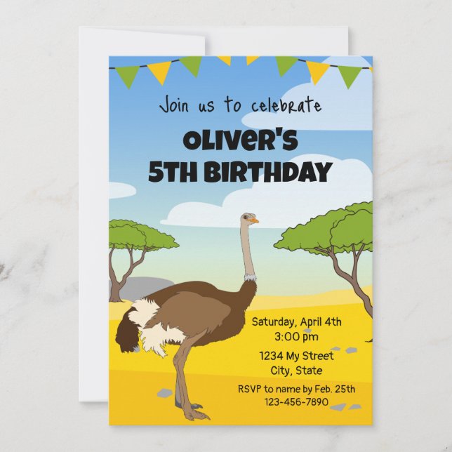Invitación de cumpleaños de Ostrich (Anverso)