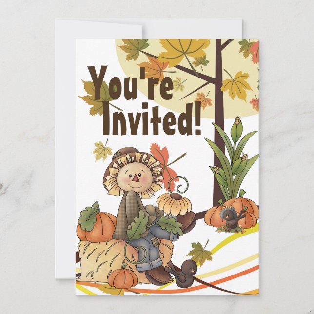 Invitación de cumpleaños de otoño a Cute Scarecrow (Anverso)