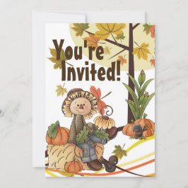 Invitación de cumpleaños de otoño a Cute Scarecrow