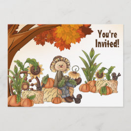 Invitación de cumpleaños de otoño a Cute Scarecrow