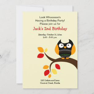 Invitación de cumpleaños de otoño a la lechuza Cre