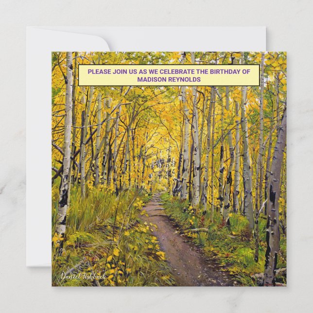Invitación de cumpleaños de otoño Aspen – Bosque d (Anverso)