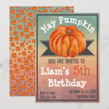 Invitación de cumpleaños de otoño con calabaza Hay