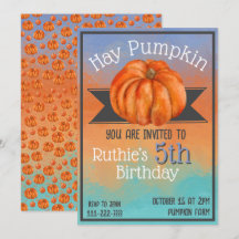 Invitación de cumpleaños de otoño con heno y calab