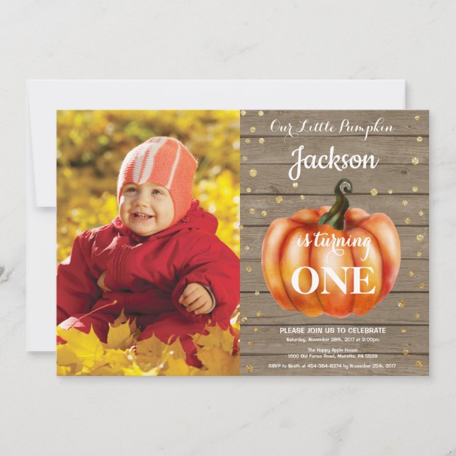 Invitación de cumpleaños de otoño de calabaza rúst (Anverso)