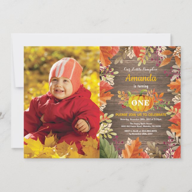 Invitación de cumpleaños de otoño de calabaza rúst (Anverso)