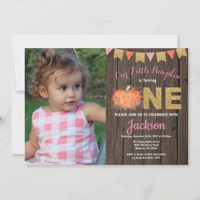 Invitación de cumpleaños de otoño de niña rústica  (Anverso)