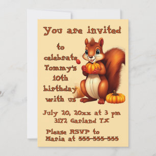 Invitación de cumpleaños de otoño del Sr. Ardilla