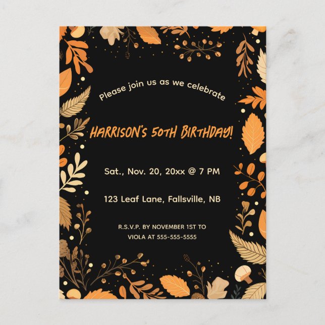 Invitación de cumpleaños de otoño editable (Anverso)
