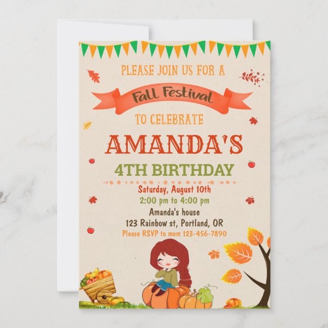 Invitación de cumpleaños de otoño fiesta del festi (Anverso)