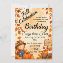 Invitación de cumpleaños de otoño | Pumpk acogedor