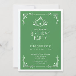 Invitación de cumpleaños de otoño verde y blanco