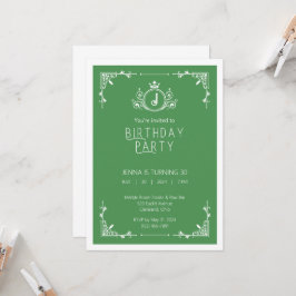 Invitación de cumpleaños de otoño verde y blanco