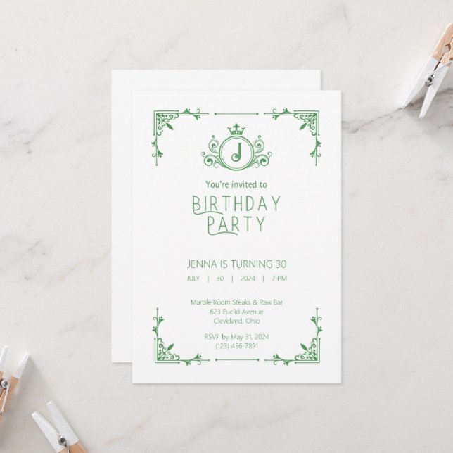 Invitación de cumpleaños de otoño verde y blanco 2 (Anverso/Reverso In Situ)