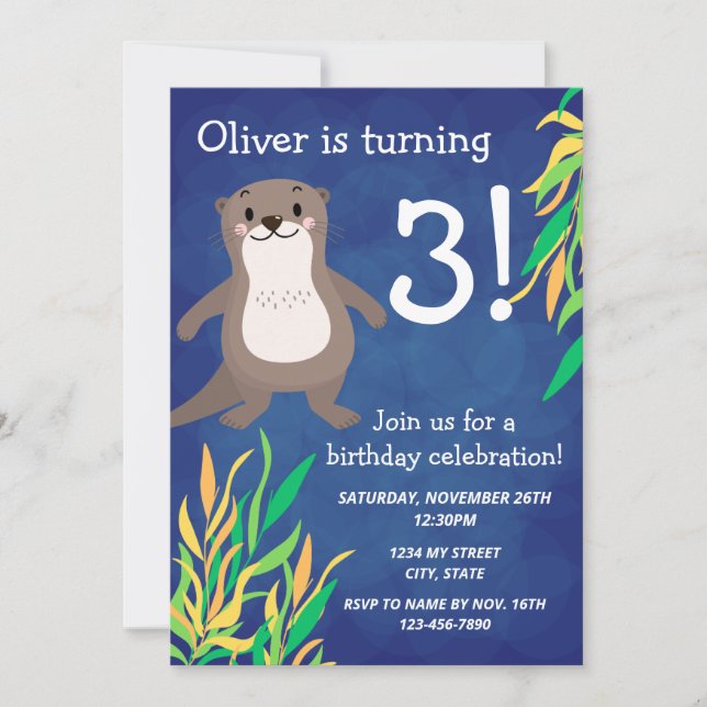 Invitación de cumpleaños de Otter (Anverso)