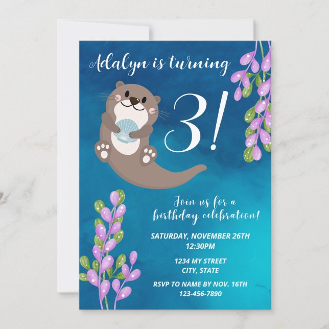 Invitación de cumpleaños de Otter (Anverso)