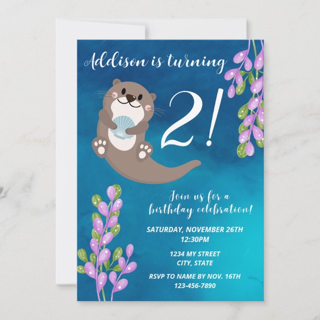Invitación de cumpleaños de Otter (Anverso)