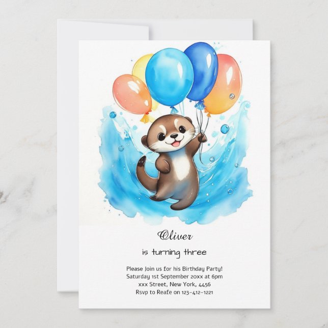 Invitación de cumpleaños de Otter (Anverso)