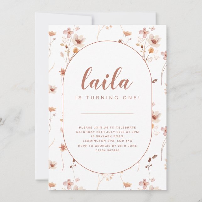 Invitación de cumpleaños de Oval de Flor silvestre (Anverso)