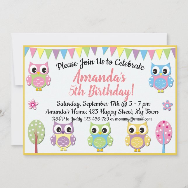 Invitación de cumpleaños de Owl (Anverso)