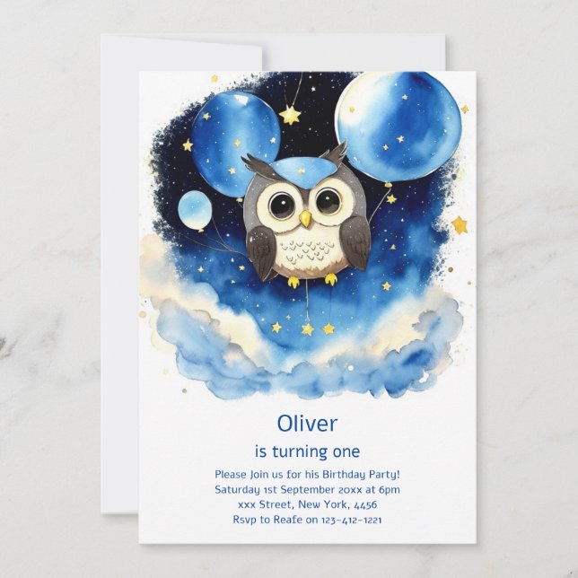 Invitación de cumpleaños de Owl (Anverso)