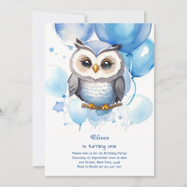 Invitación de cumpleaños de Owl (Anverso)