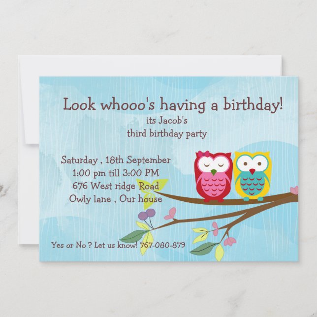Invitación de cumpleaños de Owl (Anverso)