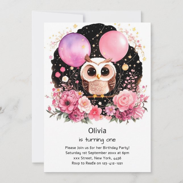 Invitación de cumpleaños de Owl (Anverso)