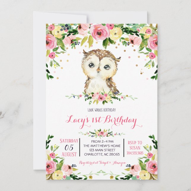 invitación de cumpleaños de owl (Anverso)
