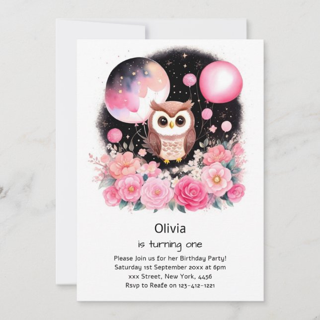Invitación de cumpleaños de Owl (Anverso)
