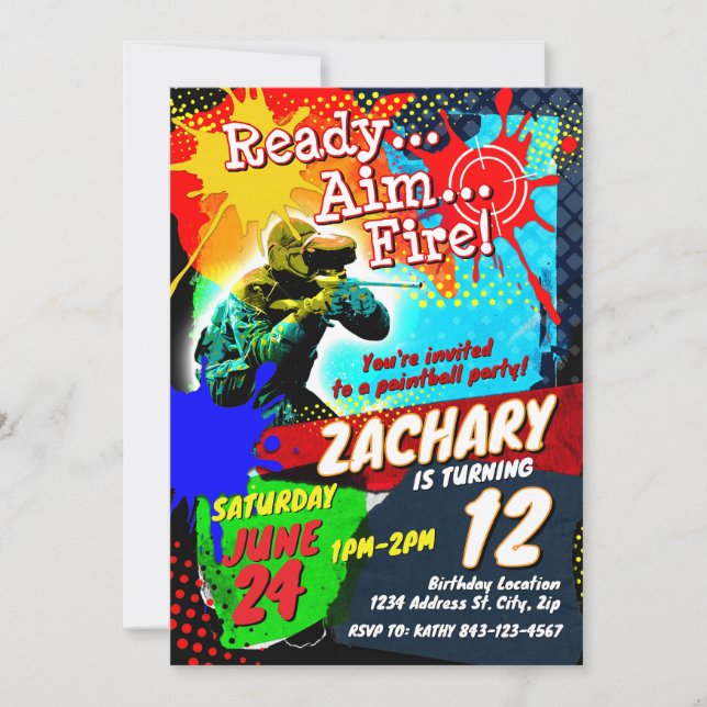 Invitación de cumpleaños de Paintball (Anverso)