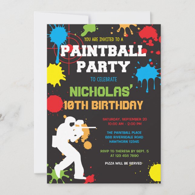 Invitación de cumpleaños de Paintball/cumpleaños d (Anverso)