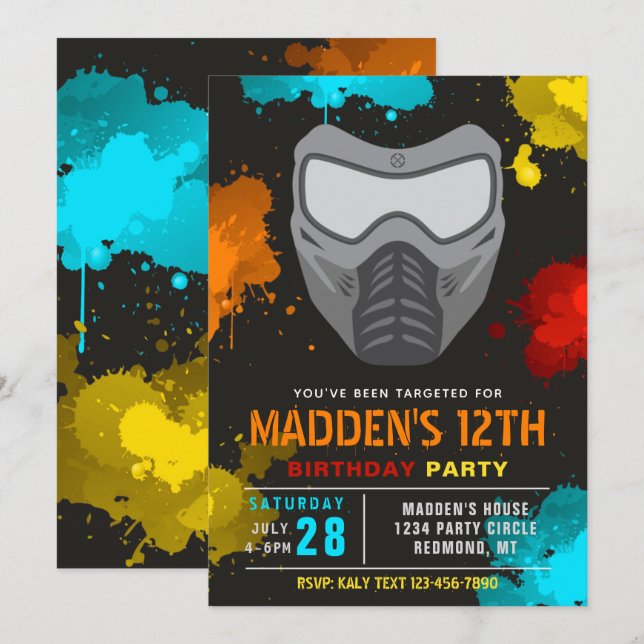 Invitación de cumpleaños de Paintball | Fiesta de  (Anverso / Reverso)