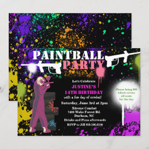 Invitación de cumpleaños de paintball para niña