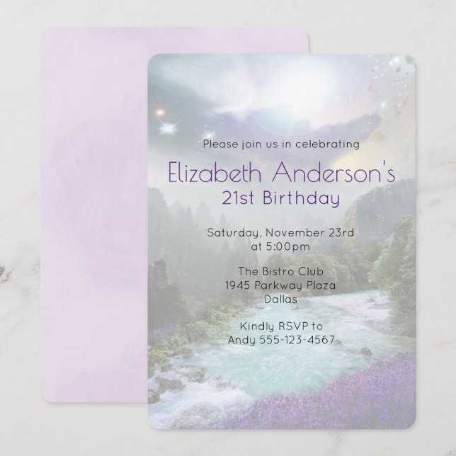 Invitación de Cumpleaños de Paisaje Natural Mágico (Anverso / Reverso)