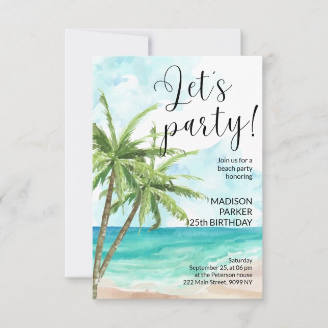 Invitación de cumpleaños de Palm Beach (Anverso)