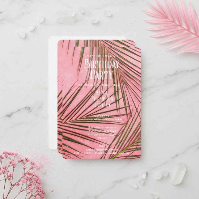 Invitación de cumpleaños de palma rosa (Pink Palm Birthday Invitation)