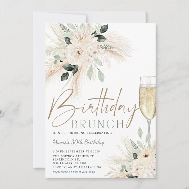 Invitación de cumpleaños de Pampas Grass Brunch (Anverso)