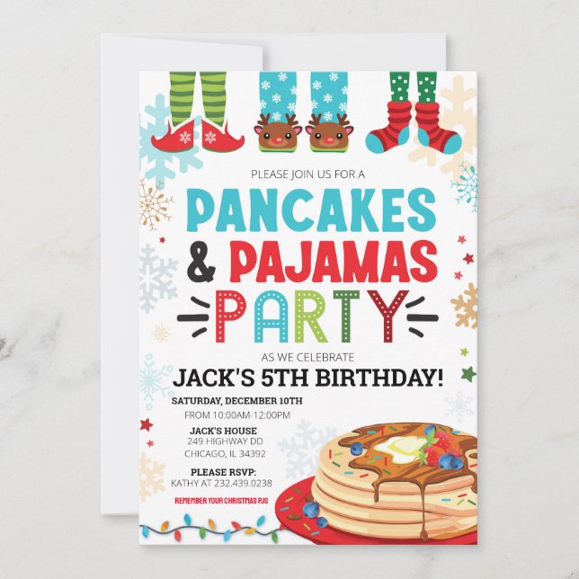 Invitación de cumpleaños de Pancake y Pajamas (Anverso)