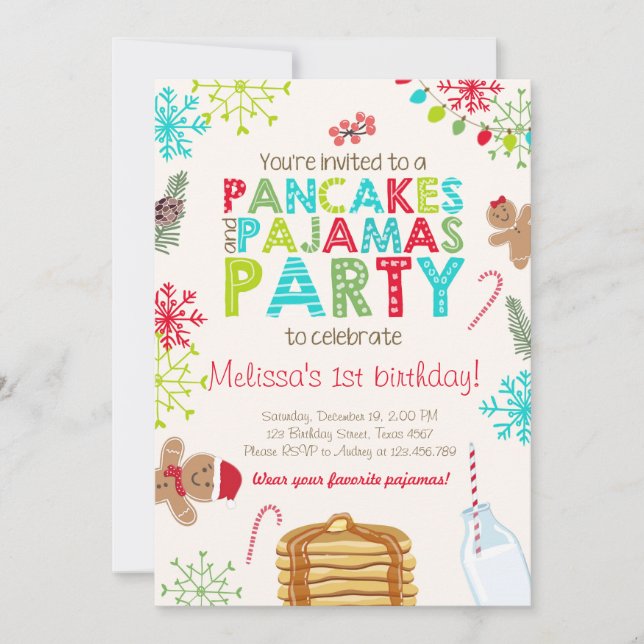 Invitación de cumpleaños de Pancake y Pajamas para (Anverso)