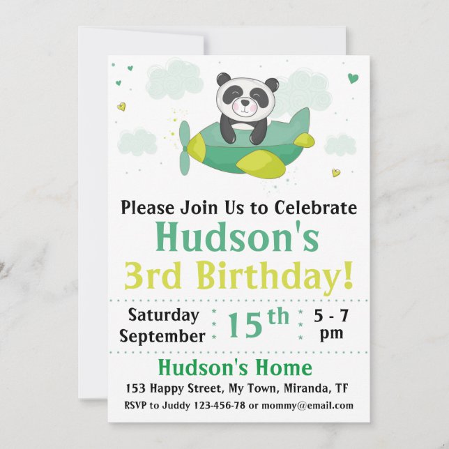 Invitación de cumpleaños de Panda (Anverso)