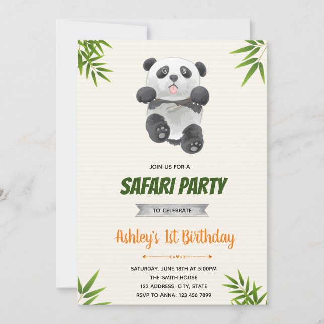 invitación de cumpleaños de panda (Anverso)