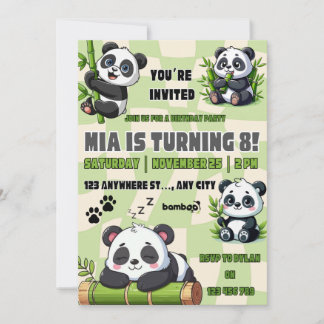 Invitación de cumpleaños de Panda adorable 