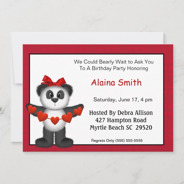 Invitación de cumpleaños de Panda Bear (Anverso)