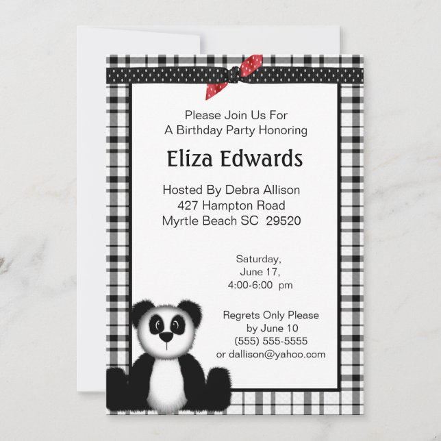 Invitación de cumpleaños de Panda Bear (Anverso)