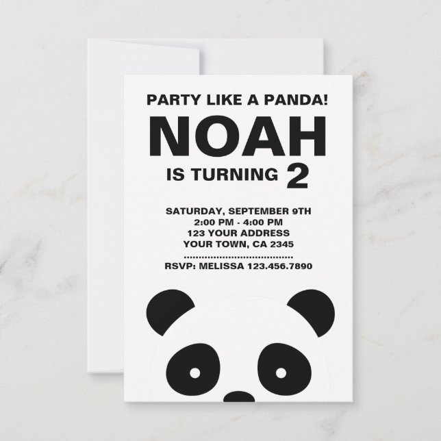Invitación de cumpleaños de Panda, Fiesta blanco y (Anverso)