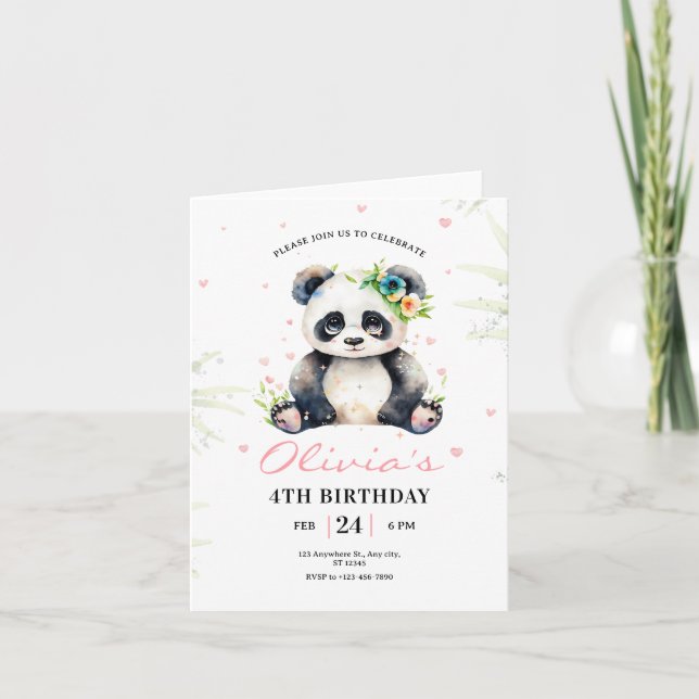 Invitación de cumpleaños de panda, Invitación de c (Anverso)